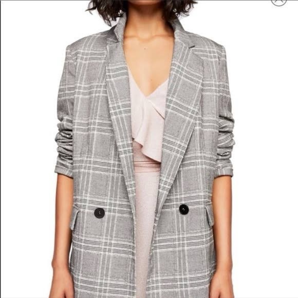 Free People Sporty Uptown Oversized Grey Plaid Blazer